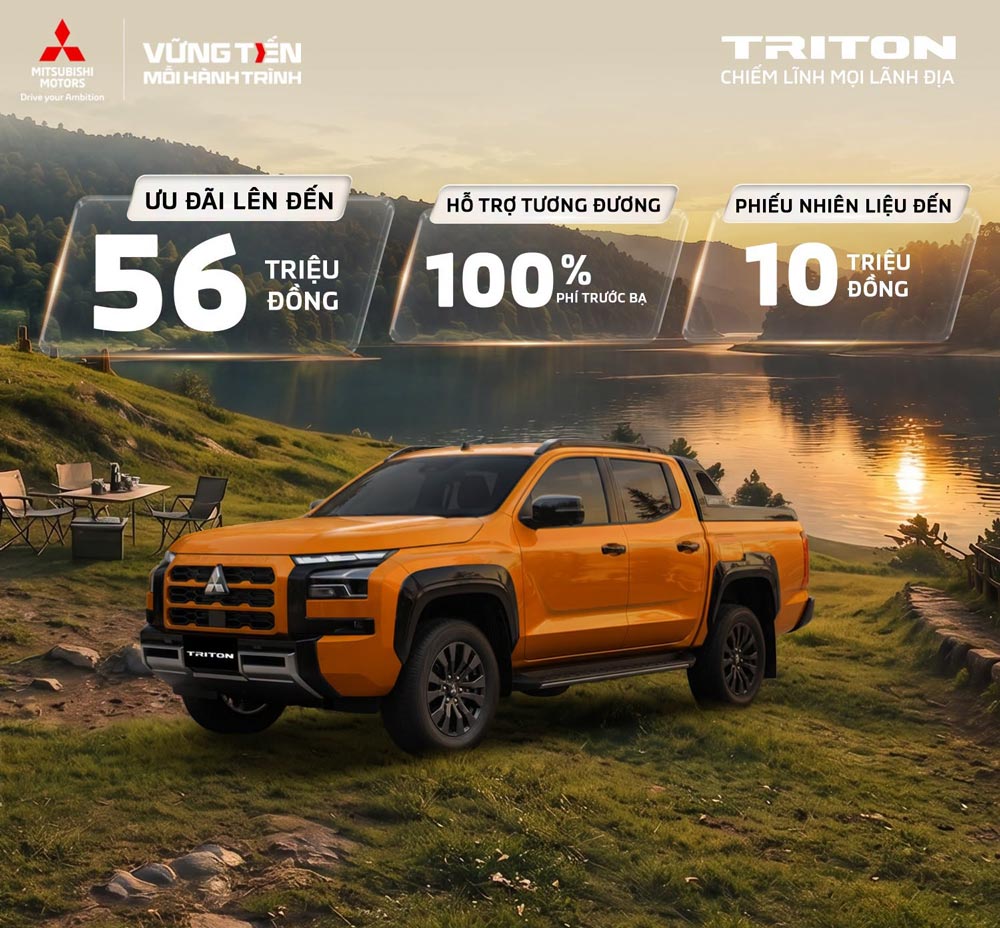 Mitsubishi Triton ưu đãi đến 56 triệu đồng trong tháng 8/2026