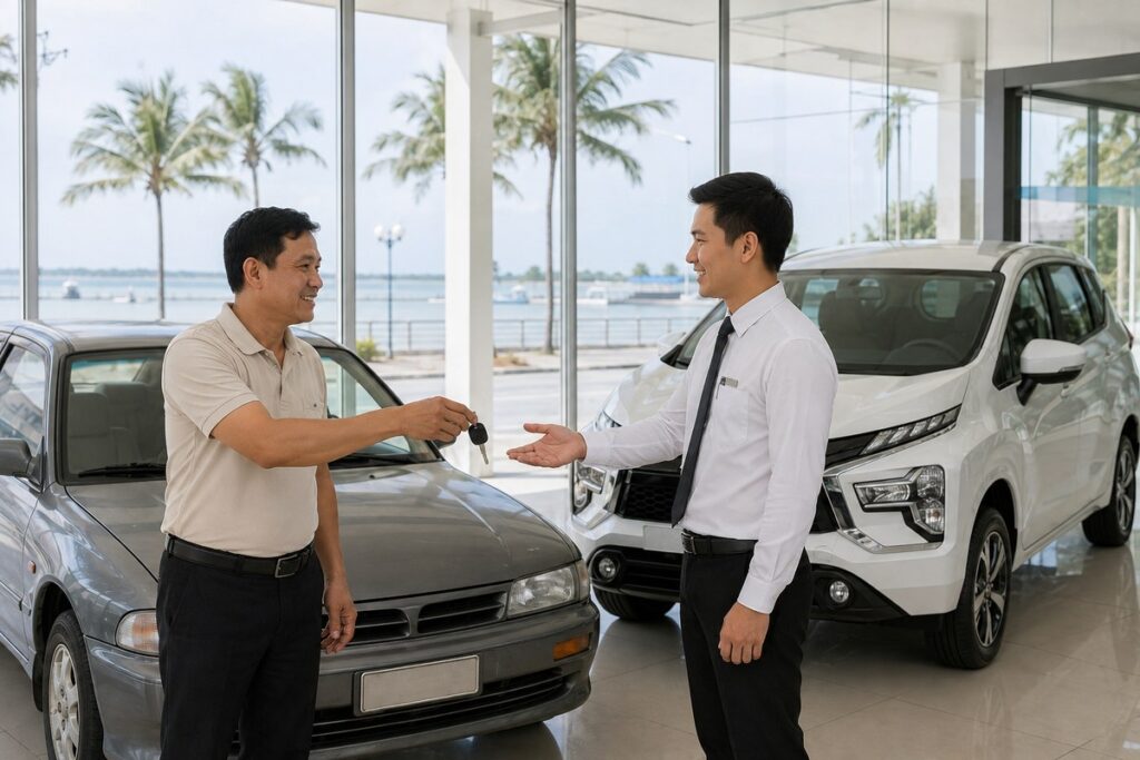 Khách giao xe cũ nhận Mitsubishi Xpander mới khi thu cũ đổi mới tại Kiên Giang