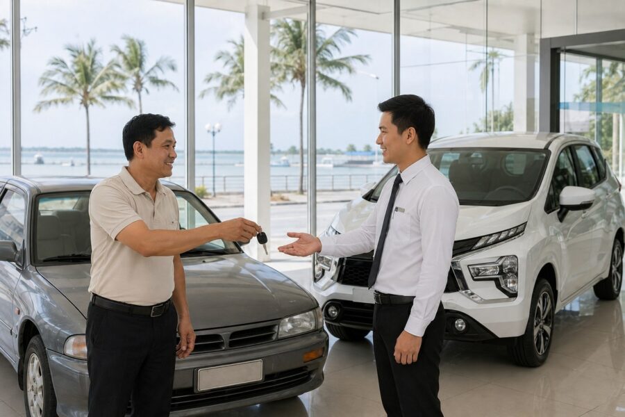 Khách giao xe cũ nhận Mitsubishi Xpander mới khi thu cũ đổi mới tại Kiên Giang